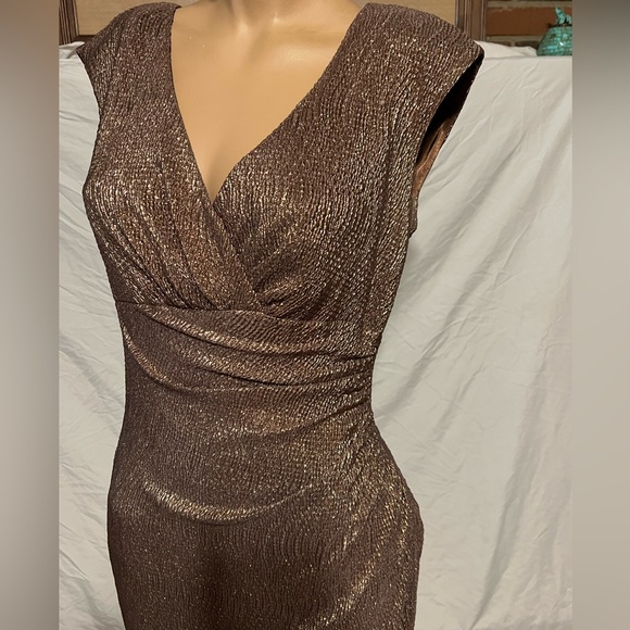 SOLD!  Sz 8 Ralph Lauren Golden Shimmer Textured Ruched Midi Dress - Picture 6 of 14